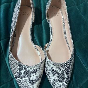 A New Day Snakeskin Flats - Black and Cream